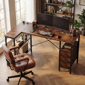 Sweetcrisppy L-Shaped Computer Desk with 3 Drawers and Power Outlets