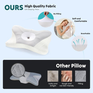 SWEETCRISPY Queen Size Cervical Neck Pillow, Memory Foam with Ice Silk Cover, Ergonomic Contour Design, Cooling & Breathable