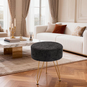 Sweetcrispy Ottoman Vanity Stool, Round Cushioned Seat with Gold Legs, Multi-Functional Footrest & Vanity Chair for Bedroom & Living Room