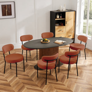 SWEETCRISPY Dining Chairs, Upholstered with Boucle Fabric, Ergonomic Backrest, Matte Black Metal Legs