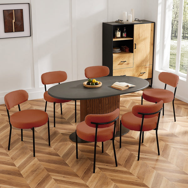SWEETCRISPY Dining Chairs, Upholstered with Boucle Fabric, Ergonomic Backrest, Matte Black Metal Legs