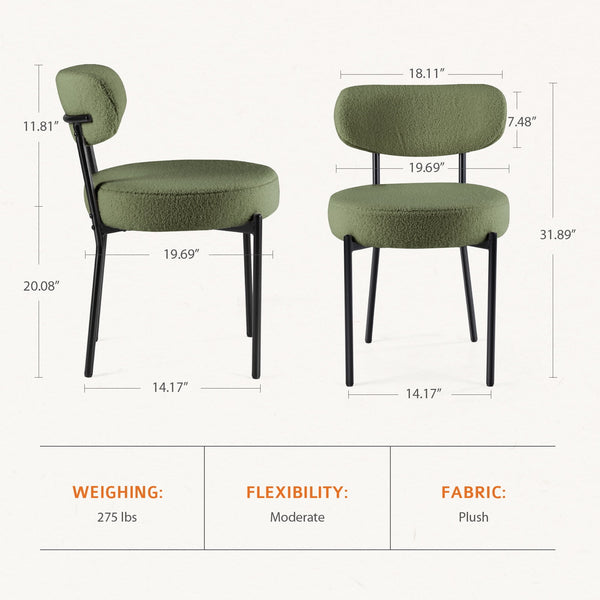 SWEETCRISPY Dining Chairs, Upholstered with Boucle Fabric, Ergonomic Backrest, Matte Black Metal Legs