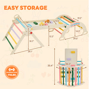 Sweetcrispy 9-in-1 Foldable Wooden Montessori Toddler Climbing Playset for Kids