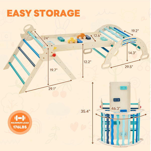 Sweetcrispy 9-in-1 Foldable Wooden Montessori Toddler Climbing Playset for Kids