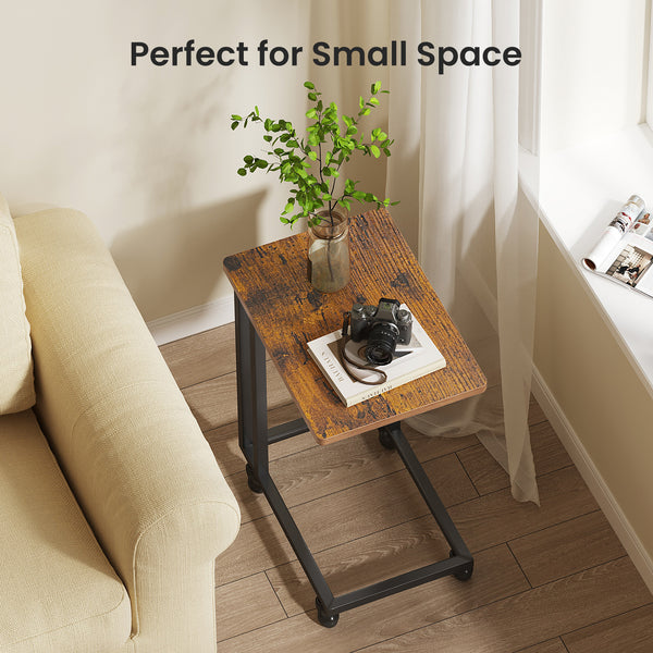Sweetcrispy C-Shaped Side Table with Removable Casters for Small Spaces