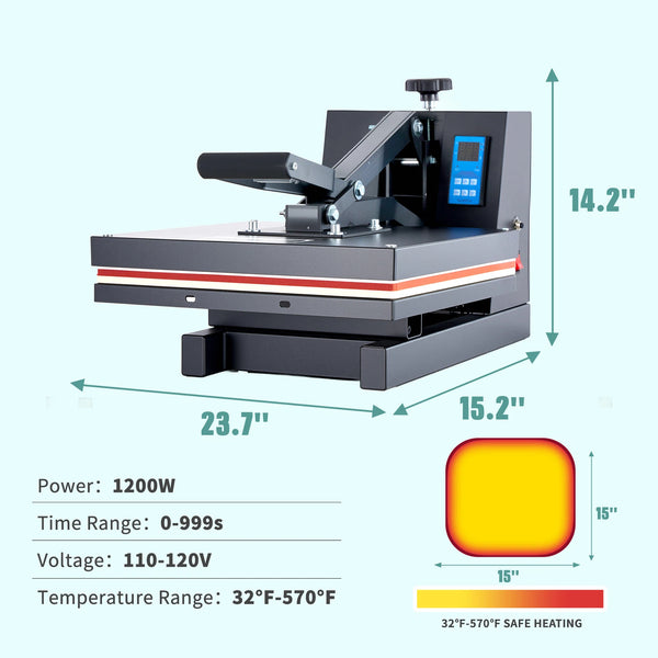 Sweetcrispy 15x15 Heat Press Machine for DIY, Fast Heating and Adjustable Pressure