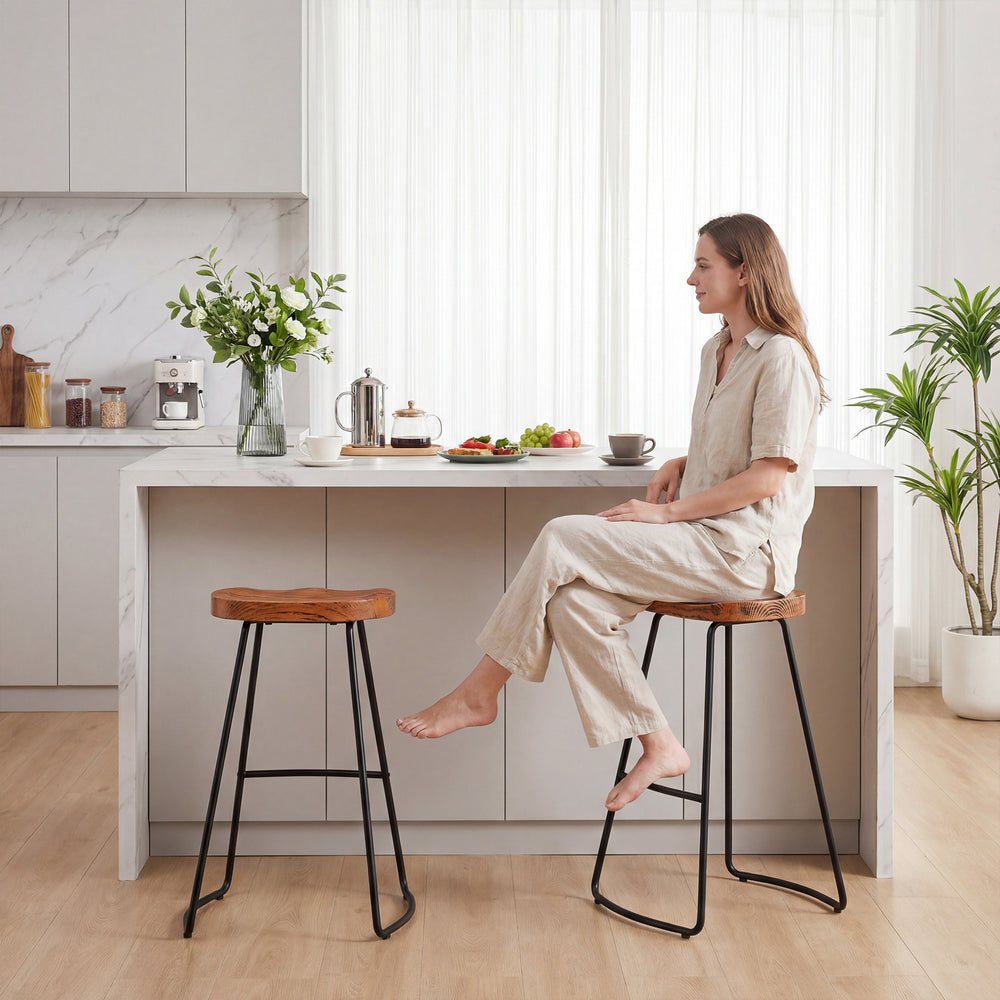 Sweetcrispy Wooden Counter Height Bar Stool with Metal Frame & Footrest