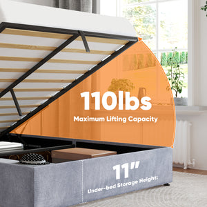 Sweetcrispy Velvet Upholstered Gas-Lift Bed Frame with Storage Space for Bedroom