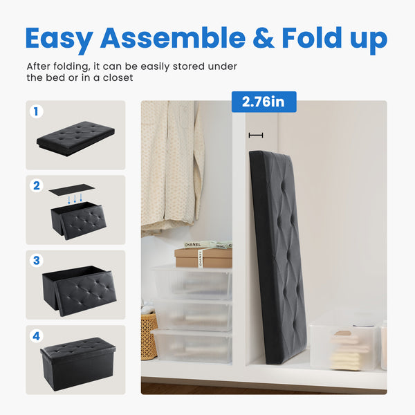 EDX PVC Ottoman Bench, Folable Storage Bench for Bedroom,Ottoman Foot Rest Bench for Livingroom, Entryway