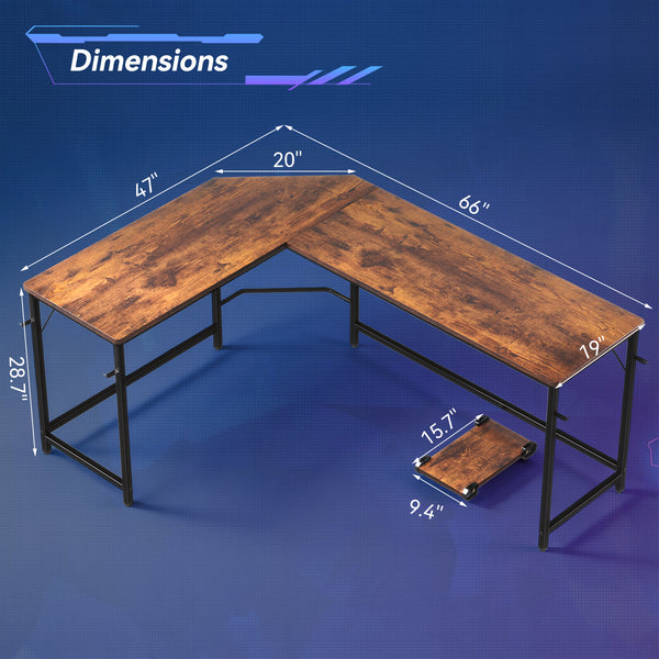 Sweetcrispy L-shaped Computer Desk with CPU Stand and Side Hooks for Home Office & Gaming