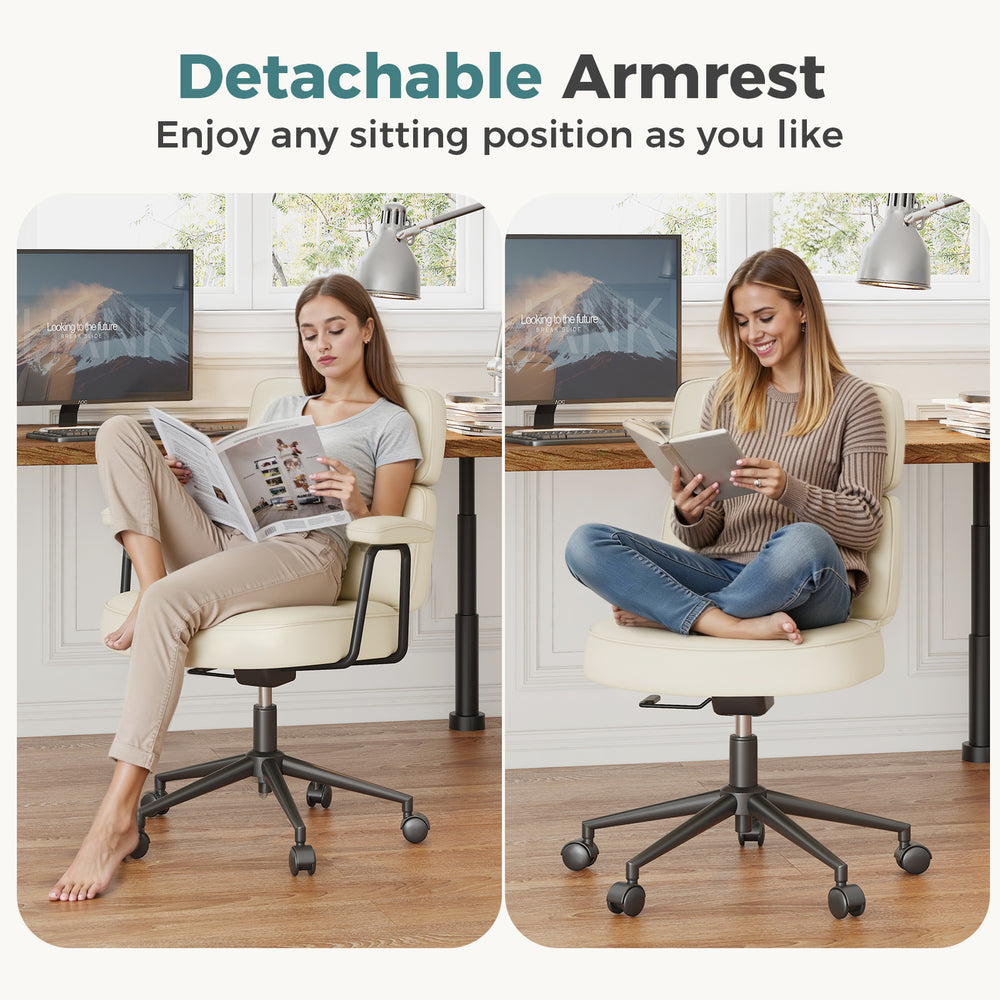 Sweetcrispy Ergonomic PU Upholstered Office Chair with Armrests, Height Adjustable