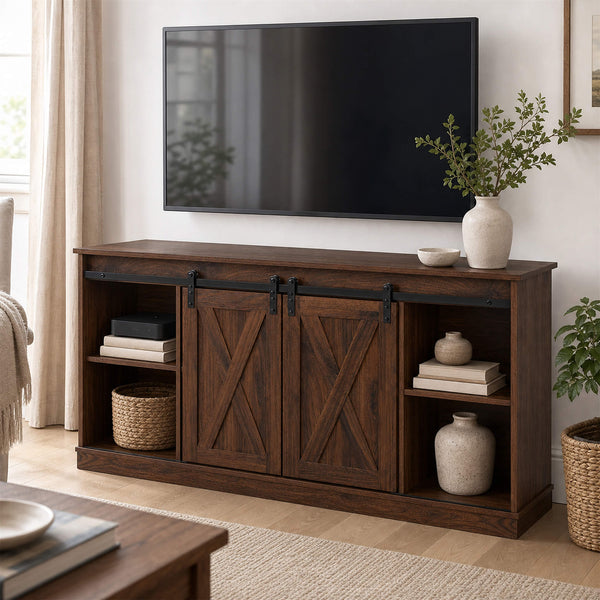 Sweetcrispy 58“ Sliding Barn Door TV Cabinet