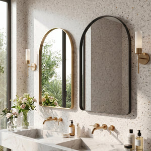 Sweetcrispy Arched-Top Rectangular Wall-Mounted Mirror – Aluminum Frame, HD Tempered Glass, Perfect for Bathroom, Bedroom & Living Room