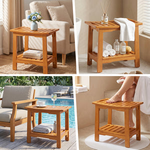 Sweetcrispy Teak Shower Bench, Adjustable Shower Stool with Non-Slip Seat for Bathroom, Tub, Spa and Outdoor Use