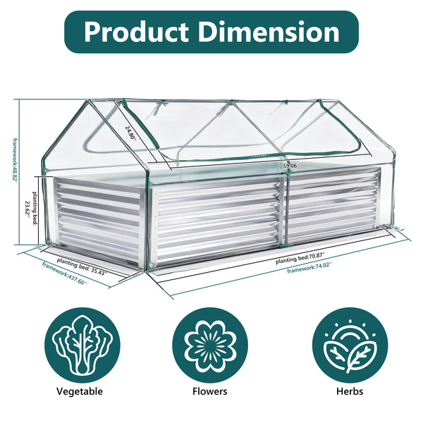 Sweetcrispy Mini Greenhouse Raised Garden Bed with Dual Roll-Up Windows