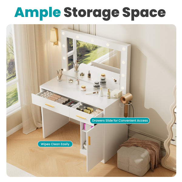 Sweetcrispy Makeup Vanity Desk with Oversized LED Mirror