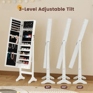 Sweetcrispy Freestanding Adjustable Full Length Mirror Jewelry Cabinet