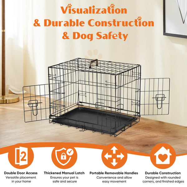 Sweetcrispy Dog Crate Double Door with Divider Foldable Indoor/Outdoor