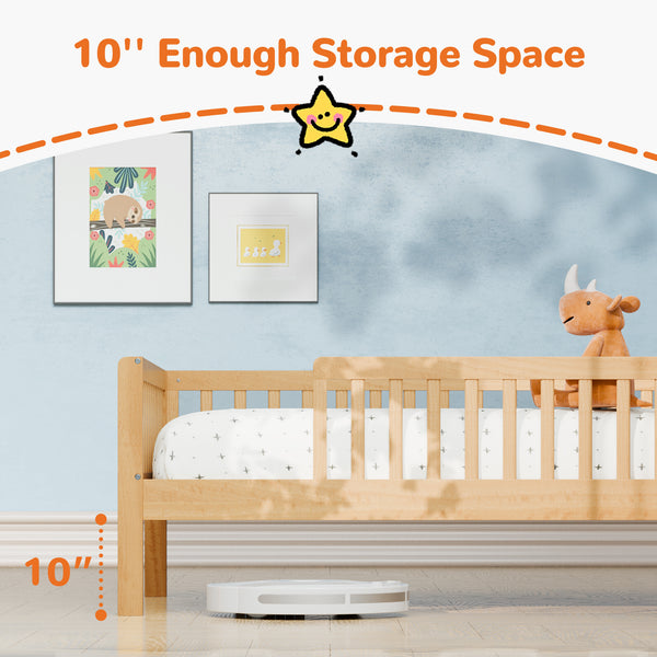 Sweetcrispy Solid Wood Twin Bed Frame with House Headboard & Guardrails for Children