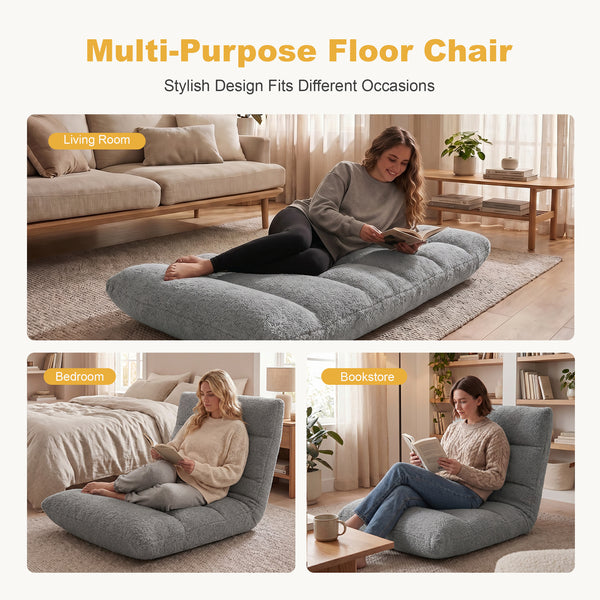 Sweetcrispy Folding Floor Chair with 14 Adjustable Positions, Memory Foam Floor Lounger, 300 lbs Capacity for Gaming, Reading and Meditation