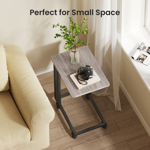 Sweetcrispy C-Shaped Side Table with Removable Casters for Small Spaces