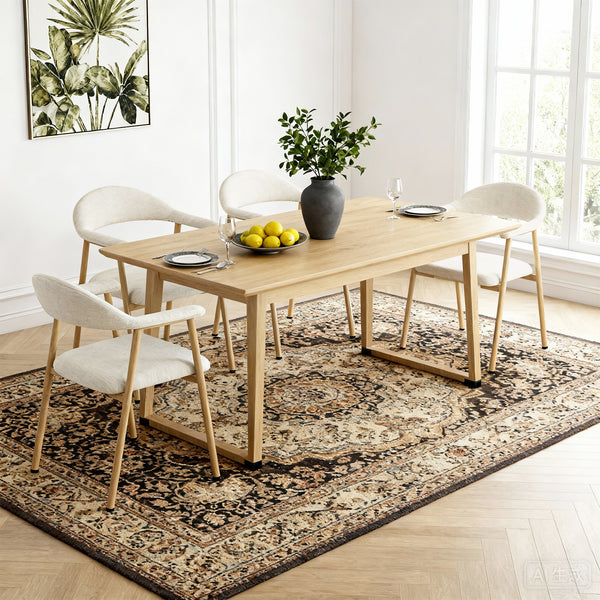 Sweetcrispy Upholstered Dining Chairs, Wood-Look Finish with Sturdy Metal Frame, Set of 2