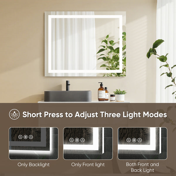 Sweetcrispy Rectangular LED Bathroom Mirror with Anti-Fog & Touch Control