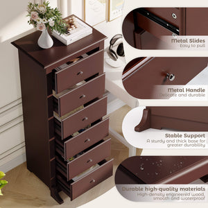 Sweetcrispy Tall 6-Drawer Wooden Dresser for Bedroom and Living Room