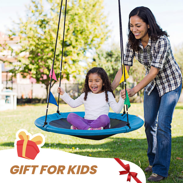 Sweetcrispy 40" Kids Saucer Swing, Adjustable Rope, 440lb Capacity, 600D Oxford Fabric, Outdoor Tree Swing with 4 Detachable Flags