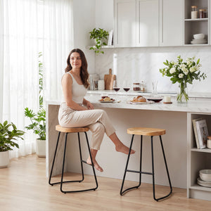 Sweetcrispy Wooden Counter Height Bar Stool with Metal Frame & Footrest