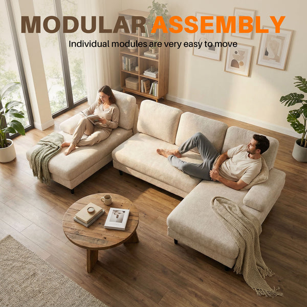 Sweetcrispy U-Shaped Modular Sectional Sofa Couch with Pillows for Living Room