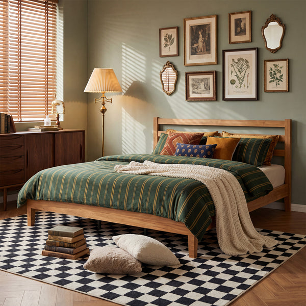 Sweetcrispy Basic Natural Solid Wood Platform Bed Frame with Headboard