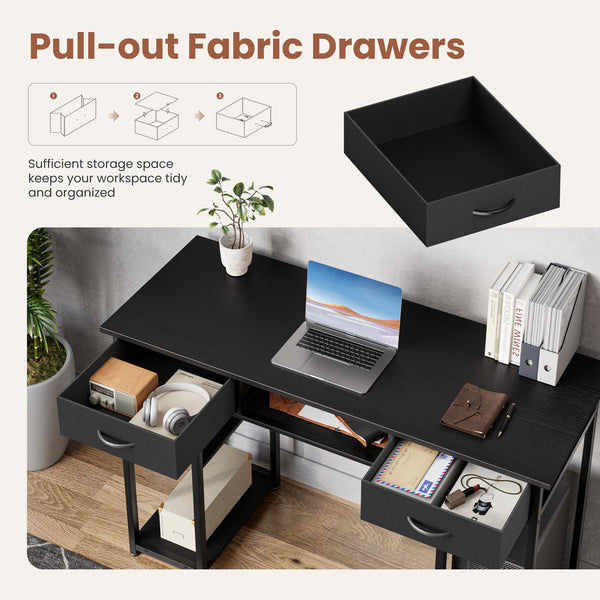 Sweetcrispy 48-Inch Desk with 3 Drawers & Storage Shelf for Home Office