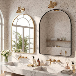 Sweetcrispy Arched-Top Rectangular Wall-Mounted Mirror – Aluminum Frame, HD Tempered Glass, Perfect for Bathroom, Bedroom & Living Room