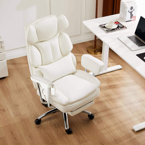 Sweetcrispy Computer Chair Leather with Leg Rest for Office