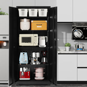 Sweetcrispy Lockable Metal Storage Cabinet with Wheels and Adjustable Shelves