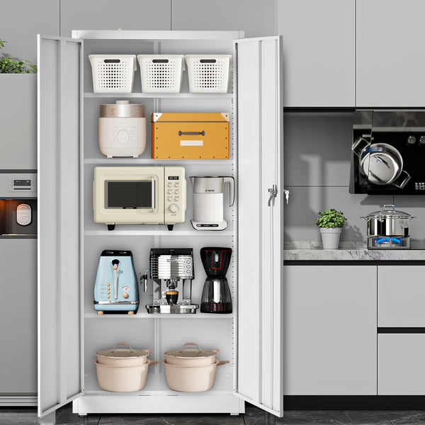 Sweetcrispy Lockable Metal Storage Cabinet with Wheels and Adjustable Shelves