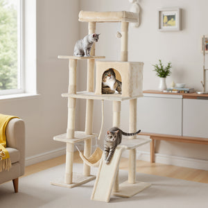 Sweetcrispy 63 Inch Plush Cat Tree Tower with Condo and Sisal Posts