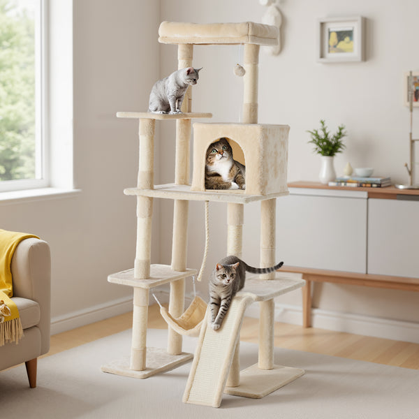 Sweetcrispy 63 Inch Plush Cat Tree Tower with Condo and Sisal Posts