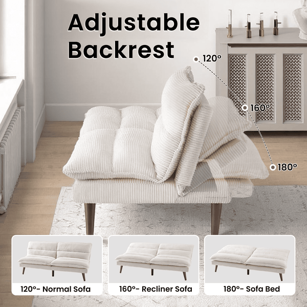 Sweetcrispy Corduroy Convertible Futon Sofa Bed for Living Room & Small Spaces