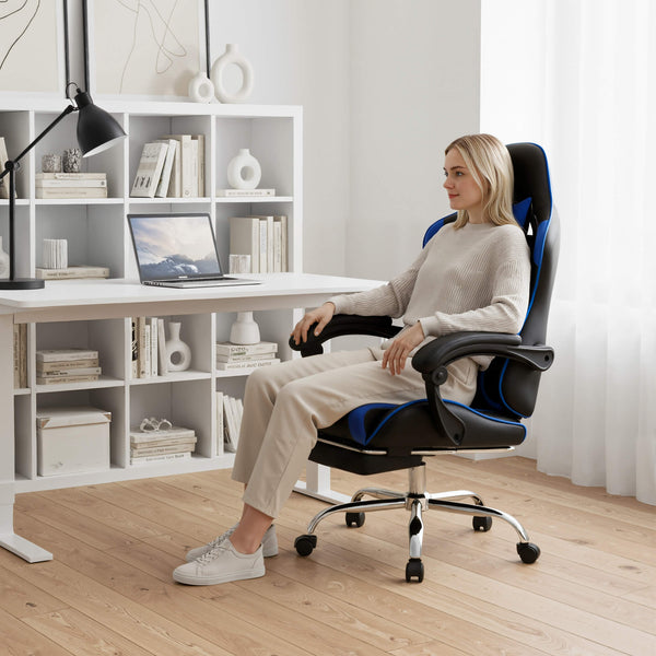 Sweetcrispy Gaming Chair with Footrest Upholstered Armrests for Home Office