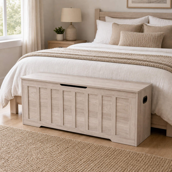 Sweetcrispy Wooden Storage Bench with Soft-Close Lid