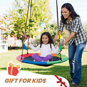 Sweetcrispy 40" Kids Saucer Swing, Adjustable Rope, 440lb Capacity, 600D Oxford Fabric, Outdoor Tree Swing with 4 Detachable Flags