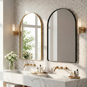 Sweetcrispy Arched-Top Rectangular Wall-Mounted Mirror – Aluminum Frame, HD Tempered Glass, Perfect for Bathroom, Bedroom & Living Room