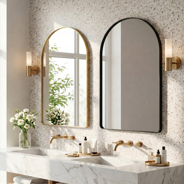 Sweetcrispy Arched-Top Rectangular Wall-Mounted Mirror – Aluminum Frame, HD Tempered Glass, Perfect for Bathroom, Bedroom & Living Room