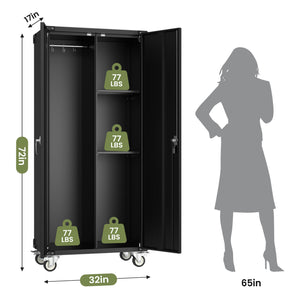 Sweetcrispy Lockable Metal Storage Cabinet with Wheels and Adjustable Shelves