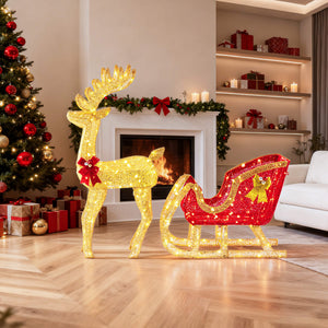 Sweetcrispy LED Reindeer Sleigh Set - Outdoor Christmas Decor
