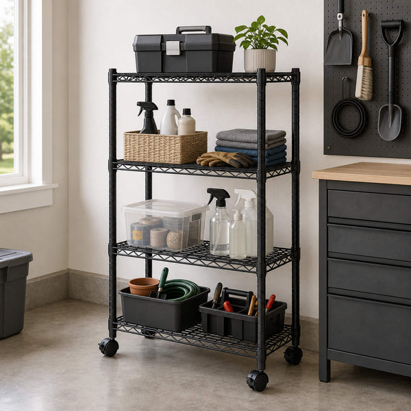 Sweetcrispy Heavy Duty Rolling Wire Storage Shelves for Kitchen/Pantry/Basement
