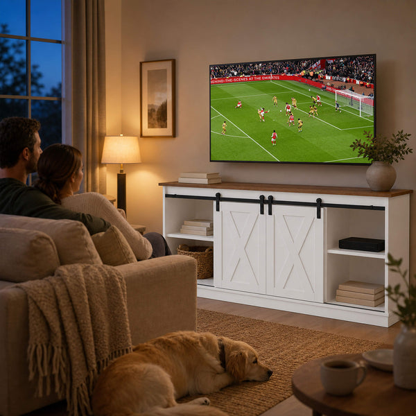 Sweetcrispy 58“ Sliding Barn Door TV Cabinet
