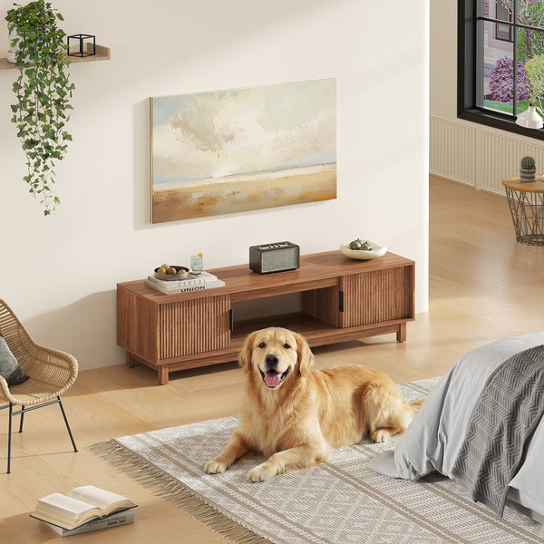 Sweetcrispy Boho TV Stand with Storage, Entertainment Center for TVs up to 65”